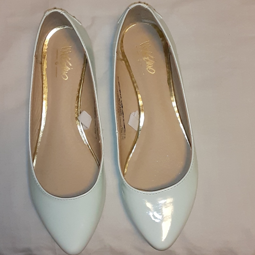 Mint patent leather flats